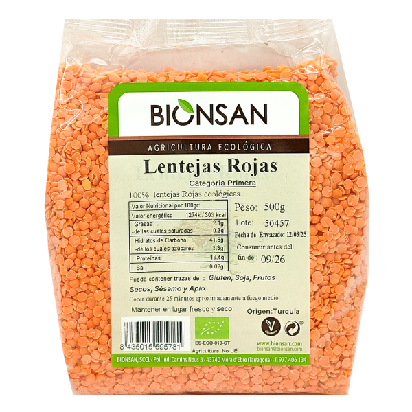 Lentejas Rojas Ecológicas 500gr