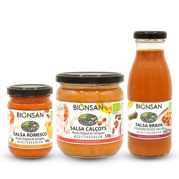 Oferta 3 Salsas Mediterraneas Eco, Romesco, Calsots, Brava